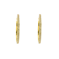14K Yellow Gold Diamond Hoop Earrings W/ 0.3ct VS-SI Diamonds in Double Row