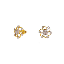 18K Yellow Gold Diamond Earrings W/ VS Diamonds & Open Cut Flower Frame