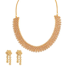 22K Yellow Gold Diamond Necklace & Earrings Set W/ 30.51ct Uncut Diamonds & Clustered Flowers on Choker Necklace