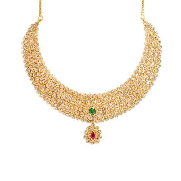 22K Yellow Gold Diamond Necklace & Earrings Set W/ 38.54ct Uncut Diamonds, Rubies & Emeralds on Choker Necklace |  22K Yellow Gold Diamond Necklace & Earrings Set W/ 38.54ct Uncut Diamonds, Rubies & Emer...