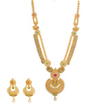 22K Yellow Gold Diamond Necklace & Chandbali Earrings Set W/ 33.95ct Uncut Diamonds, Rubies, Emeralds, Pearls & Laxmi Kasu |  22K Yellow Gold Diamond Necklace & Chandbali Earrings Set W/ 33.95ct Uncut Diamonds, Rubies,...
