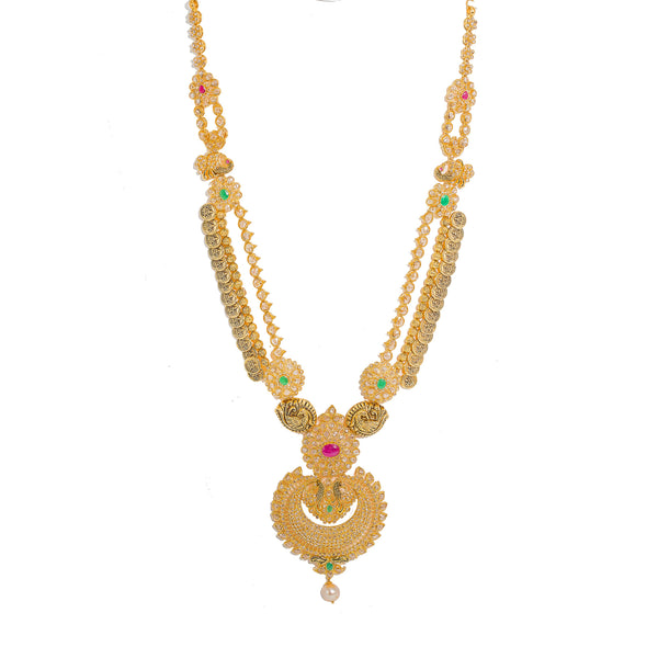 22K Yellow Gold Diamond Necklace & Chandbali Earrings Set W/ 33.95ct Uncut Diamonds, Rubies, Emeralds, Pearls & Laxmi Kasu |  22K Yellow Gold Diamond Necklace & Chandbali Earrings Set W/ 33.95ct Uncut Diamonds, Rubies,...