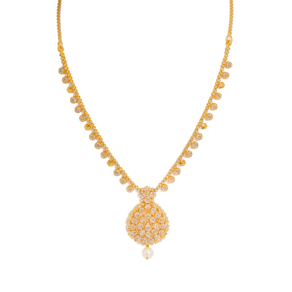 22K Yellow Gold Diamond Necklace & Earrings Set W/ 10.85ct Uncut Diamonds, Pearls & Clustered Flower Designs |  22K Yellow Gold Diamond Necklace & Earrings Set W/ 10.85ct Uncut Diamonds, Pearls & Clus...