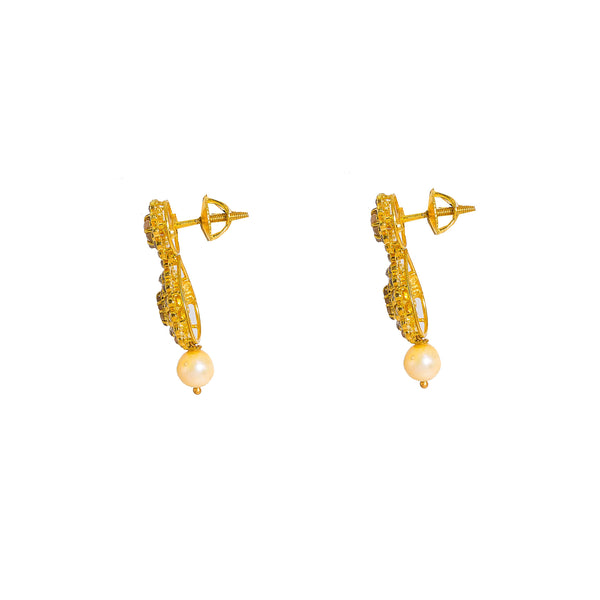22K Yellow Gold Diamond Necklace & Earrings Set W/ 10.85ct Uncut Diamonds, Pearls & Clustered Flower Designs |  22K Yellow Gold Diamond Necklace & Earrings Set W/ 10.85ct Uncut Diamonds, Pearls & Clus...