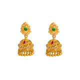 22K Yellow Gold Diamond Necklace & Jhumki Drop Earrings Set W/ 8.03ct Uncut Diamonds, Rubies, Emeralds & Laxmi Kasu |  22K Yellow Gold Diamond Necklace & Jhumki Drop Earrings Set W/ 8.03ct Uncut Diamonds, Rubies...