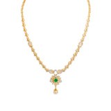 18K  Yellow Gold Diamond Necklace & Earrings Set W/ VVS Diamonds, Emeralds, Pearls & Lotus Flower Pendant |  18K Yellow Gold Diamond Necklace & Earrings Set W/ VVS Diamonds, Emeralds, Pearls & Lotu...