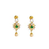 18K  Yellow Gold Diamond Necklace & Earrings Set W/ VVS Diamonds, Emeralds, Pearls & Lotus Flower Pendant |  18K Yellow Gold Diamond Necklace & Earrings Set W/ VVS Diamonds, Emeralds, Pearls & Lotu...