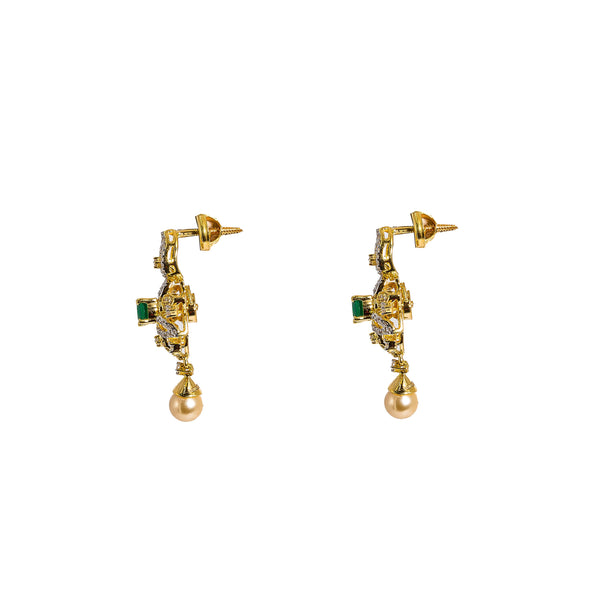18K  Yellow Gold Diamond Necklace & Earrings Set W/ VVS Diamonds, Emeralds, Pearls & Lotus Flower Pendant |  18K Yellow Gold Diamond Necklace & Earrings Set W/ VVS Diamonds, Emeralds, Pearls & Lotu...