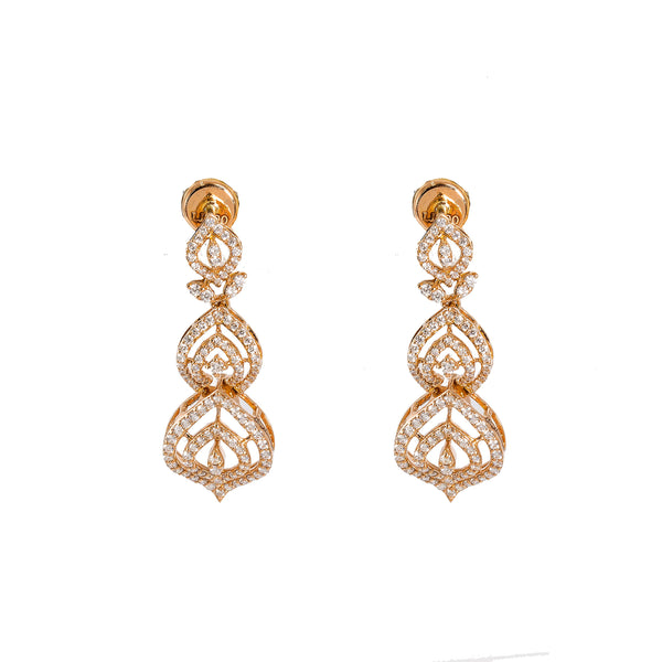 18K  Multi Tone Gold Diamond Necklace & Earrings Set W/ VVS Diamonds, Eyelet Designs & Fence Link Details |  18K Multi Tone Gold Diamond Necklace & Earrings Set W/ VVS Diamonds, Eyelet Designs & Fe...