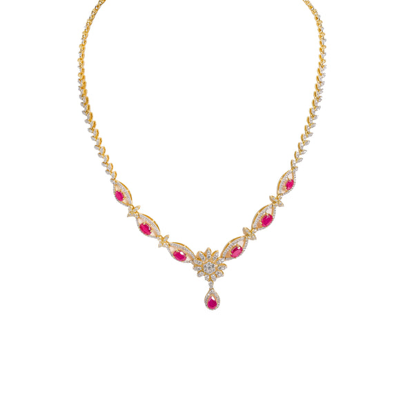 18K  Multi Tone Gold Diamond Necklace & Earrings Set W/ VVS Diamonds, Rubies & Eyelet Chain | 18K Multi Tone Gold Diamond Necklace & Earrings Set W/ VVS Diamonds, Rubies & Eyelet Chai...
