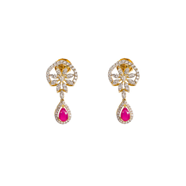 18K  Multi Tone Gold Diamond Necklace & Earrings Set W/ VVS Diamonds, Rubies & Eyelet Chain | 18K Multi Tone Gold Diamond Necklace & Earrings Set W/ VVS Diamonds, Rubies & Eyelet Chai...