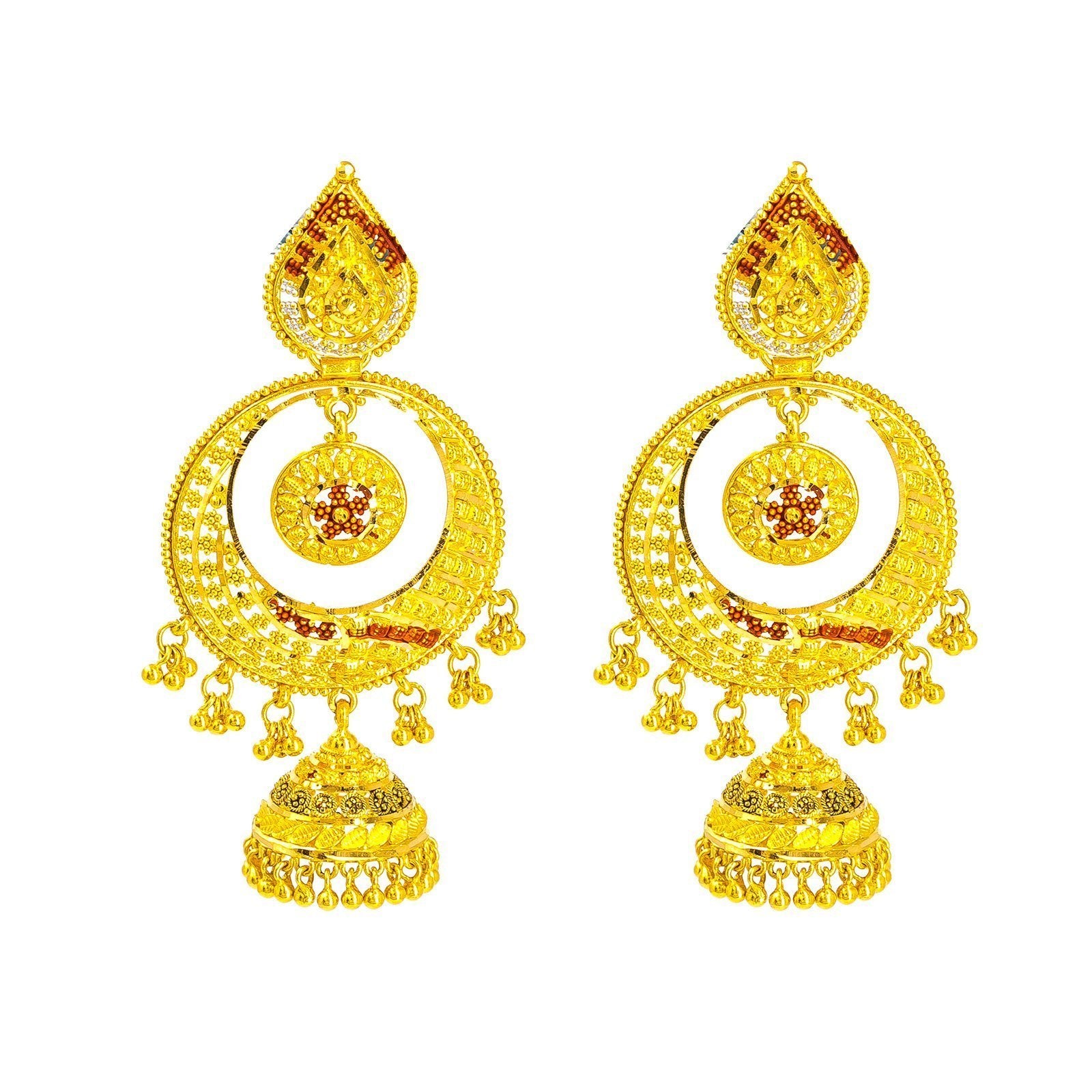 Indian Earrings Matt Gold Plated Bridal Party Real Finish Kasu CZ AD  Chandbali | eBay