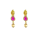 22K Yellow Gold Antique Necklace & Earrings Set W/ Mango Rubies, CZ & Drop Pearl | 22K Yellow Gold Antique Necklace & Earrings Set W/ Mango Rubies, CZ & Drop Pearl for wome...