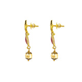 22K Yellow Gold Antique Necklace & Earrings Set W/ Mango Rubies, CZ & Drop Pearl | 22K Yellow Gold Antique Necklace & Earrings Set W/ Mango Rubies, CZ & Drop Pearl for wome...