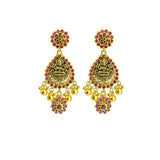 22K Yellow Gold Necklace & Earrings Set W/ Ruby, Emeralds, Pear Shaped Laxmi Pendants & Floral Accents |  22K Yellow Gold Necklace & Earrings Set W/ Ruby, Emeralds, Pear Shaped Laxmi Pendants & ...
