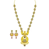 22K Yellow Gold Necklace & Earrings Set W/ Emerald, Ruby, Laxmi Accent Chain and Chandbali Pendant |  22K Yellow Gold Necklace & Earrings Set W/ Emerald, Ruby, Laxmi Accent Chain and Chandbali P...