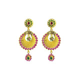 22K Yellow Gold Necklace & Earrings Set W/ Emerald, Ruby, Laxmi Accent Chain and Chandbali Pendant |  22K Yellow Gold Necklace & Earrings Set W/ Emerald, Ruby, Laxmi Accent Chain and Chandbali P...