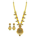 22K Yellow Gold Necklace & Earring set W/ Ruby, Emerald, Laxmi Pendant & Gold Ball Accents |  22K Yellow Gold Necklace & Earring set W/ Ruby, Emerald, Laxmi Pendant & Gold Ball Accen...