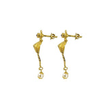 22K Yellow Gold Necklace & Earrings Set W/ Kundan & Hanging Pearl on Asymmetrical Drop Collar |  22K Yellow Gold Necklace & Earrings Set W/ Kundan & Hanging Pearl on Asymmetrical Drop C...