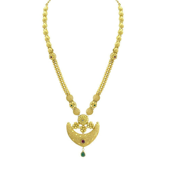 22K Yellow Gold Necklace & Earrings Set W/ Kundan on Anchor Pendants & Thick Beaded Strand |  22K Yellow Gold Necklace & Earrings Set W/ Kundan on Anchor Pendants & Thick Beaded Stra...