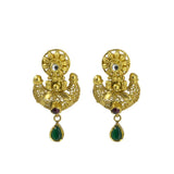 22K Yellow Gold Necklace & Earrings Set W/ Kundan on Anchor Pendants & Thick Beaded Strand |  22K Yellow Gold Necklace & Earrings Set W/ Kundan on Anchor Pendants & Thick Beaded Stra...