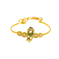 22K Yellow Gold Baby Bangle W/ CZ Gems, Ornate Peacock & 4-Circle Accents