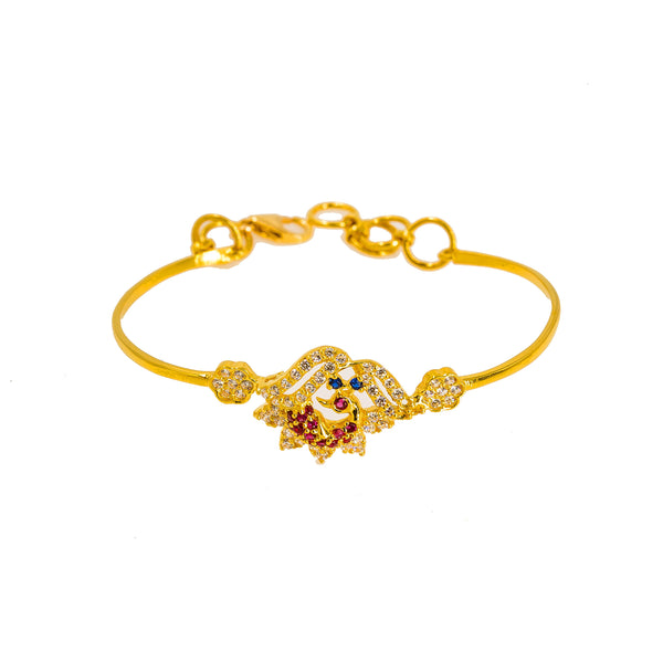 22K Yellow Gold Baby Bangle W/ CZ Gems, Ornate Peacock & Small Flower Accents |  22K Yellow Gold Baby Bangle W/ CZ Gems, Ornate Peacock & Small Flower Accents. This beautifu...