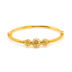 22K Yellow Gold Bangle W/ Circular Glass Blast Details on 3 Accent Balls