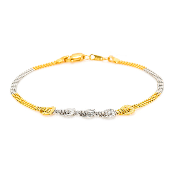 22K Multi Tone Gold Bracelet W/ Flat Beaded Band & Heart Accents, 4.2 gm | Add a quaint yet elegant touch to your everyday attire in this lovely 22K multi tone gold women’s...