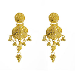 22K Yellow Gold Drop Earrings W/ Cloud Pendant & Hanging Ball Accents