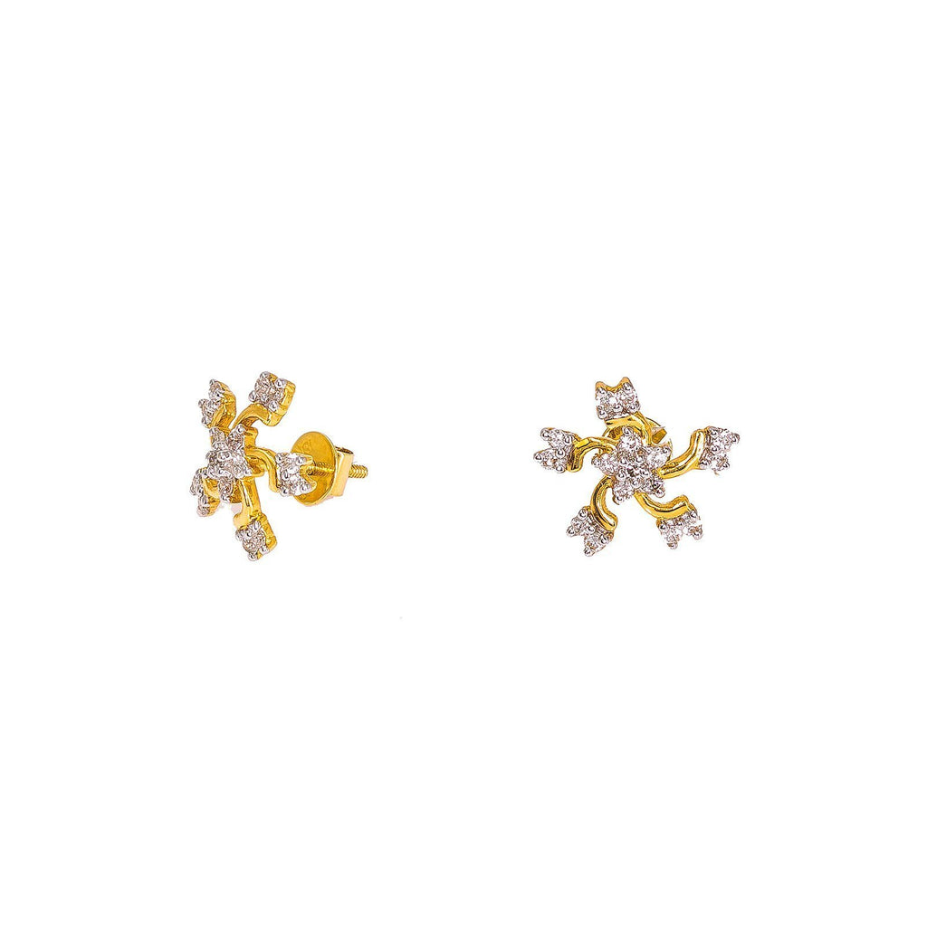 18K Yellow Gold Diamond Earrings W/ VS Diamonds & Windmill Design |  18K Yellow Gold Diamond Earrings W/ VS Diamonds & Windmill Design for women. These lovely ea...