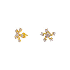 18K Yellow Gold Diamond Earrings W/ VS Diamonds & Windmill Design