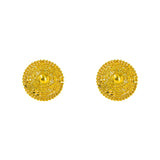 22K Yellow Gold Stud Earrings W/ Handcrafted Beaded Circle Shield Frame |  22K Yellow Gold Stud Earrings W/ Handcrafted Beaded Circle Shield Frame for women. These ornate ...