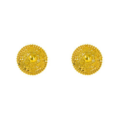 22K Yellow Gold Stud Earrings W/ Handcrafted Beaded Circle Shield Frame