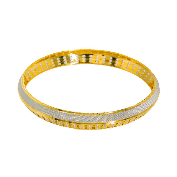 22K Multi Tone Gold Kada Bangle for Men W/ Circle Laser Details & Split Textured Frame | 22K Multi Tone Gold Kada Bangle for Men W/ Circle Laser Details & Split Textured Frame. Add a...