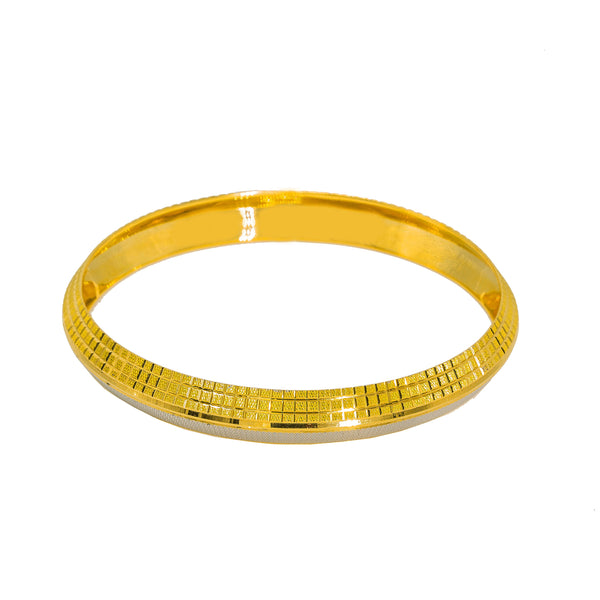 22K Multi Tone Gold Kada Bangle for Men W/ Etched Square Designs & Diamond Cutting Details | 22K Multi Tone Gold Kada Bangle for Men W/ Etched Square Designs & Diamond Cutting Details. A...