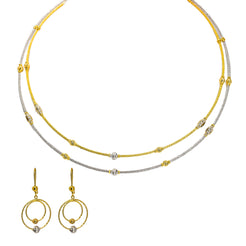 22K Multi Tone Gold Necklace & Earrings Set W/ Double Rope Collar & Textured Beads