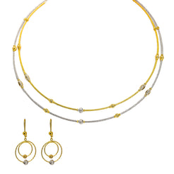 22K Multi Tone Gold Necklace & Earrings Set W/ Double Rope Collar & Textured Beads