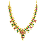 22K Yellow Gold Necklace & Earrings Set W/ Ruby, Emerald, Pearls & Gold Bead Ball Accents |  22K Yellow Gold Necklace & Earrings Set W/ Ruby, Emerald, Pearls & Gold Bead Ball Accent...