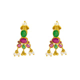 22K Yellow Gold Necklace & Earrings Set W/ Ruby, Emerald, Pearls & Gold Bead Ball Accents |  22K Yellow Gold Necklace & Earrings Set W/ Ruby, Emerald, Pearls & Gold Bead Ball Accent...