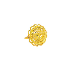 22K Yellow Gold Ring W/ Round Flower Shield Frame