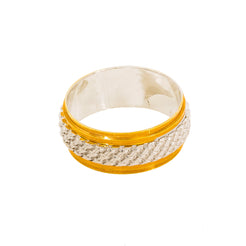 22K Multi Tone Gold Band Ring for Men W/ Basket Weave Detail