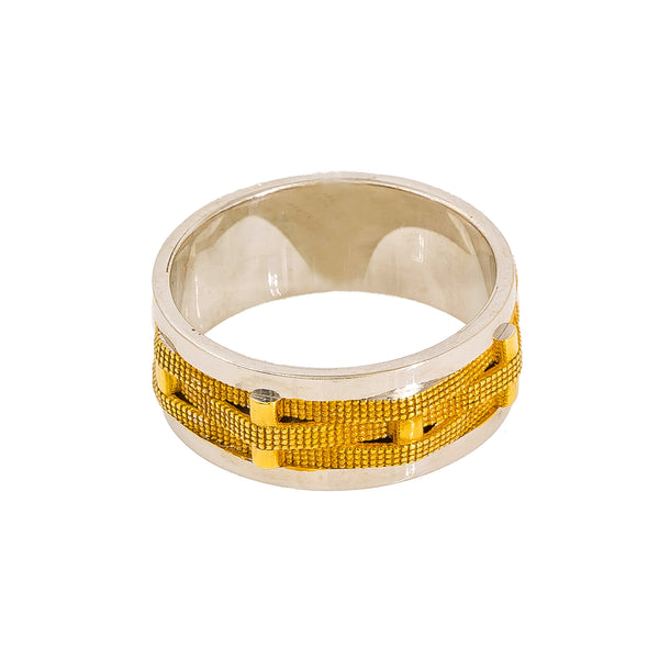 22K Multi Tone Gold Band Ring for Men W/ Crossover Pipe Detail |  22K Multi Tone Gold Band Ring for Men W/ Crossover Pipe Detail. This stunning multi tone gold ba...
