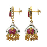22K Multitone Gold Jhumki Drop Earrings W/ Emeralds, Rubies, & Cubic Zirconia |  22K Multitone Gold Jhumki Drop Earrings W/ Emeralds, Rubies, & Cubic Zirconia for women. The...
