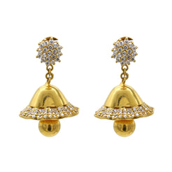 22K Yellow Gold Jhumkis Bell Earrings W/ Cubic Zirconia Pavé