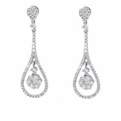 1.36CT Diamond Double Frame Drop Earrings Set In 14K White Gold W/ Floral Frame Setting