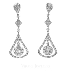 1.38CT Diamond Double Frame Drop Earrings Set In 14K White Gold W/ Geometric Design