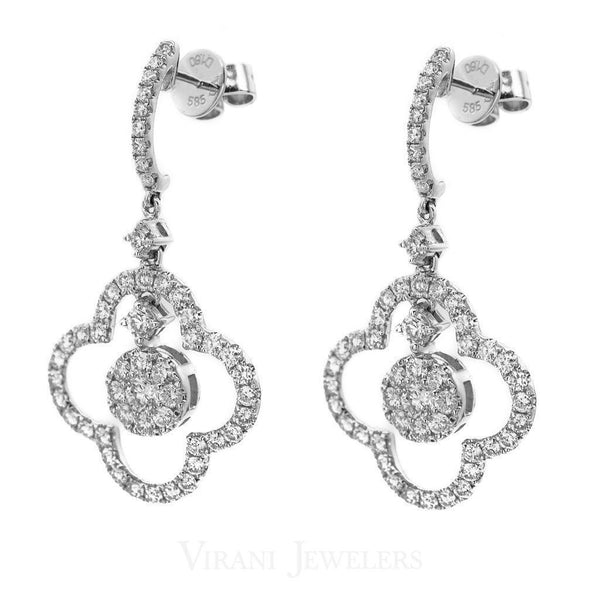 1.6CT Diamond Drop Quatrefoil Earrings Set In 14K White Gold | 1.6CT Diamond Drop Quatrefoil Earrings Set In 14K White Gold for women. Gold weight is 4.7 grams....