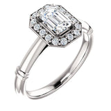 Pave Diamond Halo Solitaire Engagement Ring | 