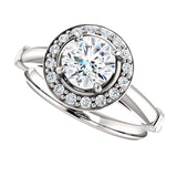 Pave Diamond Halo Solitaire Engagement Ring | 